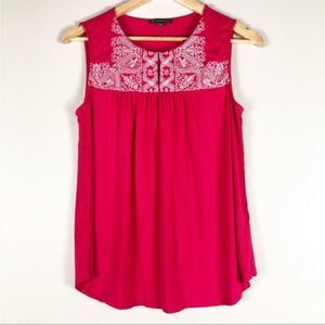 Adrianna Papell | Women’s Hot Pink White Embroidered Sleeveless Blouse Tank Top